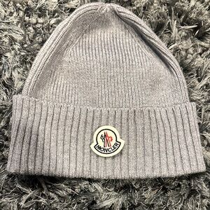Moncler Light Gray Ribbed Beanie